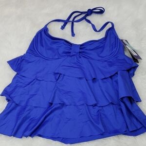 3/$15 New apt 9 royal blue ruffled halter tankini top womens size 6